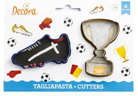DECORA, 0255208 Kit de Découpe Trophée et Chaussure de Football, Moule Coupe/Trophée + Chaussure de Football, Idéal pour Créer des Décorations en Pâte à Sucre ou en Gomme, Fabriqué en Italie, 2 pcs