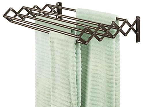 mDesign Stendipanni in metallo a 8 stanghe – Stendino estensibile per la lavanderia – Stendibiancheria da muro, a fisarmonica e poco ingombrante – bronzo