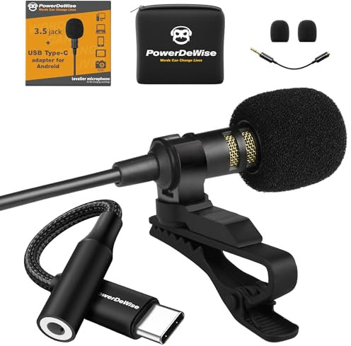 PowerDeWise Verbessertes 2024 Typ-C-Lavalier-Mikrofon mit Adapter, omnidirektionales USB-C-Lav-Mikrofon für iPhone 15 Pro, Android, PC, Mac, Recorder, YouTube-Interview-Vlogging
