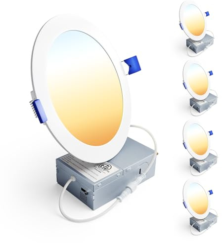 Ensenior 4 Pack 6 Inch LED Recessed Light, Dimmable, 2700K-5000K 5CCT, 1200LM High Brightness, 12W 120V, Damp Rated, Ultra-Thin Canless Wafer Ceiling Light - ETL & FCC & IC