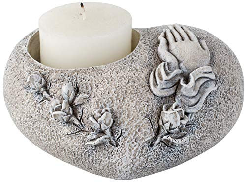 Novaliv Decoración para Tumba con Forma de Corazón Gris y Manos Orar, Piedra Conmemorativa