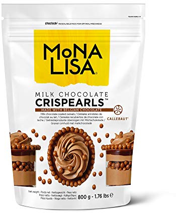 Callebaut Mona Lisa Crisbeads Sachet de 800 g avec fermeture Velcro refermable Boules de céréales aromatisées pour décorer gâteaux, cupcakes, gaufres, crêpes, crêpes (chocolat au lait)