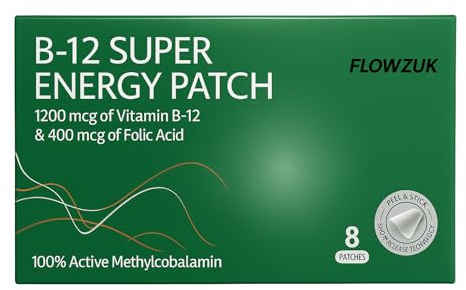 Flowzuk Vitamin B12 Patches with Folic Acid – Pack of 8 – Easy-to-Use Wellness Patches
