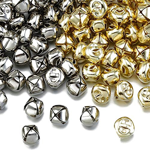 100 Pieces Jingle Bells,TopE 25mm Metal Jingle Bells for DIY Crafts,Christmas,Party,Wedding Deco (Gold+Silver, 25mm)
