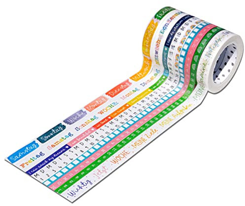 Papierdrachen 9 Washi Tapes für dein Bullet Journal | Handlettering | Wochentage einfach aufkleben | To Do | DIY Weekly Schedule | Aufgaben | Ideal für Anfänger und Profis - Aquarell - Set 6