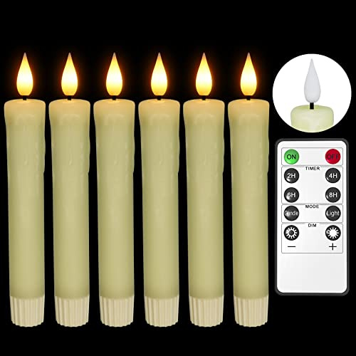 PChero - Flamlösa LED-ljus med fjärrkontroll, 6 batteridrivna vaxljus, elfenbensfärgade blinkande elektriska ljus för julbordsdekoration