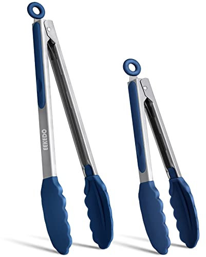 Küchenzange, Edelstahl-Silikonzange zum Kochen, 600ºF, hohe hitzebeständige Grillzange, Set mit 2-9 Zoll und 30,5 cm, klassisches Blau