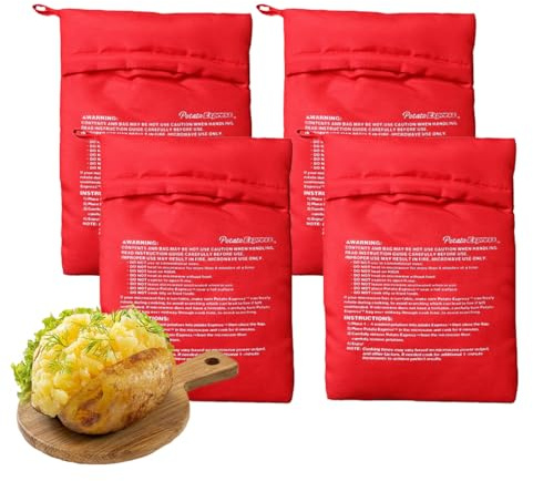 4-Pack Baked Potato Microwave Bag - Reusable Pouch and Potato Cooker for Perfect Potatoes in 4 Minutes - Quick & Easy Kitchen Gadget