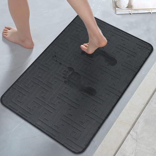 KAZOLEN rutschfeste Badematte Absorbierende Badezimmerteppich Waschbar: 43 x 75 cm schnelltrocknende Badteppich Badvorleger Duschvorleger für Badewanne, Duschraum und Badezimmer, Toilette, Dunkelgrau