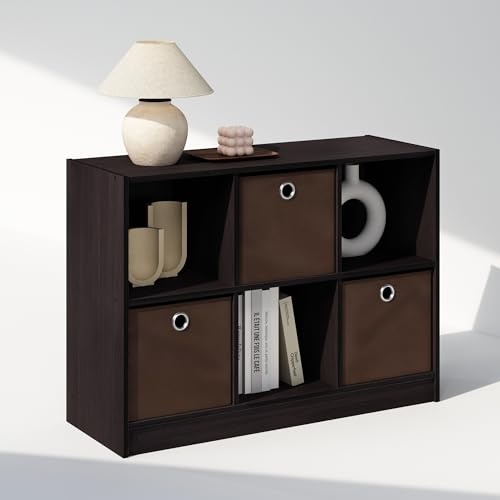 Furinno CUBIC Organizer e Stoccaggio Armadio, Organizer Armadio 6 Cubi con Cesti, Ripiani Aperti per Armadio, Camera da Letto, Soggiorno, Dark Walnut