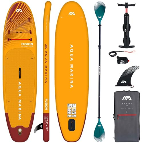Aqua Marina Aufblasbar Sup Board Stand up Paddle AQUAMARINA Fusion + DUAL-TECH Paddle GRÜN Komplette Packung 330x81x15cm