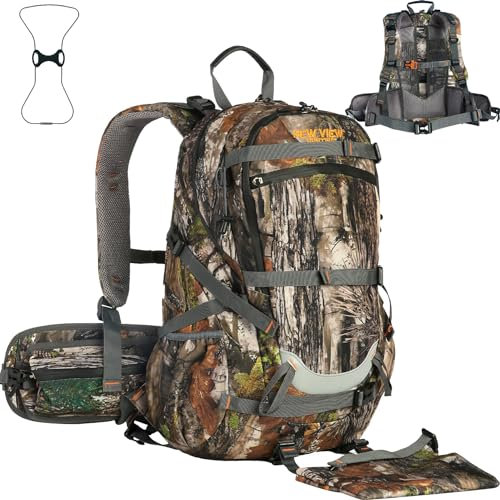 NewView Camo Jagdrucksack 35L mit Interal Frame, 600D Durable 2100cu Daypack mit Gewehrhalter, Regenschutz enthalten
