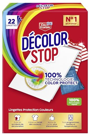 Decolor Stop - Protections Couleurs - Evite les Accidents de Decoloration - Preserve l'Eclat des Couleurs - Tous Programmes Textiles et Températures - Moins de Cycles - Plus d'Economies -x22 Lingettes