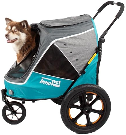 InnoPet Sporty Evolution Ocean Blue - Dog Stroller & Bike Trailer - Blue/Grey, 30kg Capacity with Rain Cover, Reflectors & Safety leashes, Bike Tow Bar Included - Cat Pram and Pet Buggy