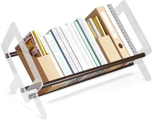 Miawtro Desk Shelf, Open Bookshelf with Small Size and Large Capacity, Sturdy and Durable Book Organiser with Thick Round Rods and Acrylic Board for Menus, Folders, Books, Photo Albums Storage