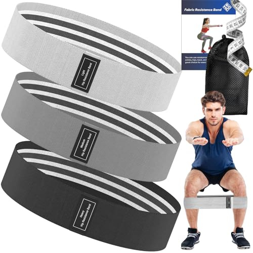 Bande Elastique Musculation en Tissu | 3 Niveaux de Résistance pour Les Femmes & Les Hommes | Sac et Un Mètre Ruban Inclus | pour Fitness, Yoga, Pilates