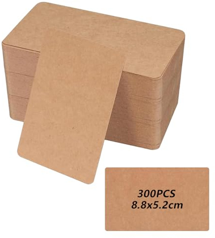 300 Pcs Tarjetas Visita de Papel, Tarjeta en Blanco, Postales en Blanco, Tarjetas para Escribir Bloc de Notas Mensaje Memorizar DIY Regalo (8,8 x 5,2 cm) (marrón)