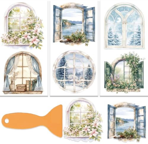 OLYCRAFT 3 st/set fönster gnugga på överföringar för möbler och hantverk 15 x 30 cm blomma möbeldekal överföringsklistermärken gnugga på dekal med 1 st skrapa för scrapbook fönster heminredning