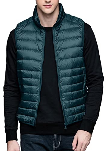 Gilet léger pour homme – Gilet matelassé rembourré et pliable en duvet – Gilet sans manches à col montant – Veste coupe-vent sans manches pour le golf, la course à pied, la randonnée, l'équitation