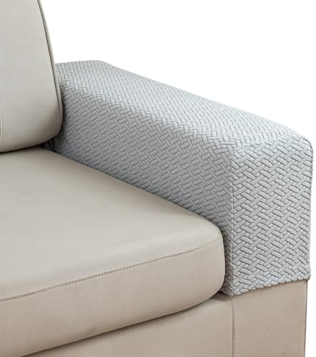 Wsetyy 2Pcs Jacquard Sofa Armrest Cover Grey, Boucle Protectors Armchair Covers for Arms, Sofa Arm Covers Slipcover Non-slip, for Couches Loveseat Recliner (Light Grey)
