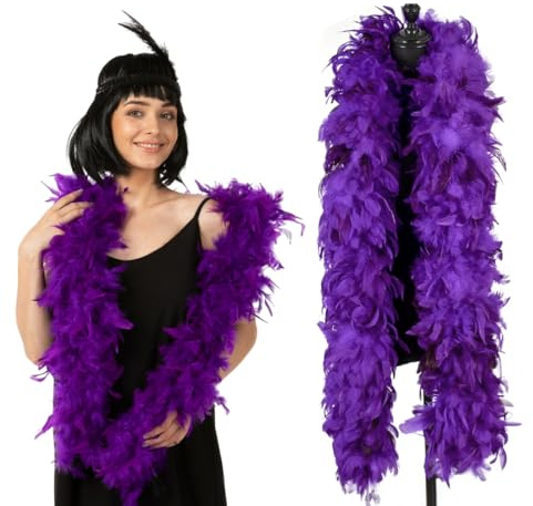 DOKRIN Boa,Strisce di piume di tacchino viola scuro 2M/Sciarpa di piume grande, adatte per decorazioni nuziali e confezioni fai da te per bouquet