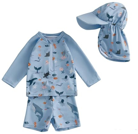UUAISSO Traje Baño Manga Larga con Protección contra Erupciones para Bebé Niño Pequeño con Sombrero para el Sol Traje baño de Uso Profesional Azul Marino 3-4 Years
