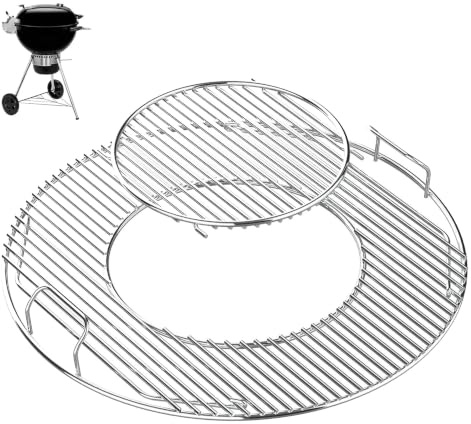 Grille de Cuisson, Grill rond pliable Weber Grill 54.5 cm, pour Weber 57 cm Barbecue à Charbon de Bois, INOX, Double Ouverture, Grille Amovible pour Pierres à Pizza, Poêle à Frire (RT7)