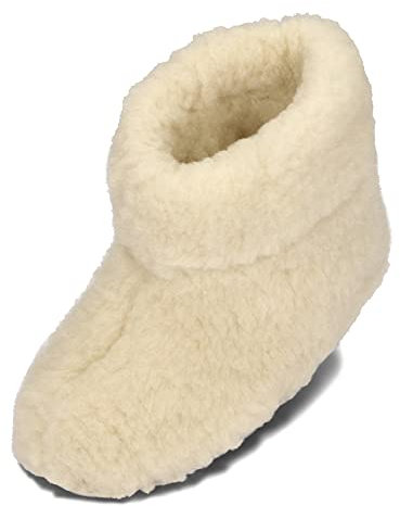 BeComfy Warme Hausschuhe Damen Herren Hüttenschuhe aus Schafwolle (Creme, EU Schuhgrößensystem, Erwachsene, Numerisch, M, 43)