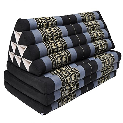 Thaikissen Kapok Bodenkissen Dreieckskissen Nackenkissen Liegematte Sitzkissen Lounge ***blau-grau schwarz mit Elefanten*** (Kissen 3 Auflagen XXL (81318))