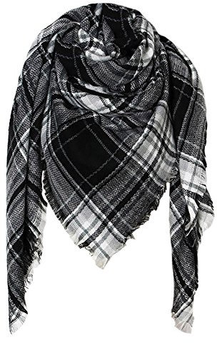 DELEY Retro Weiches Plaid Tartan Herbst Winter Schals Oversized Lange Stola Wrap Deckenschal Schwarz Weiß