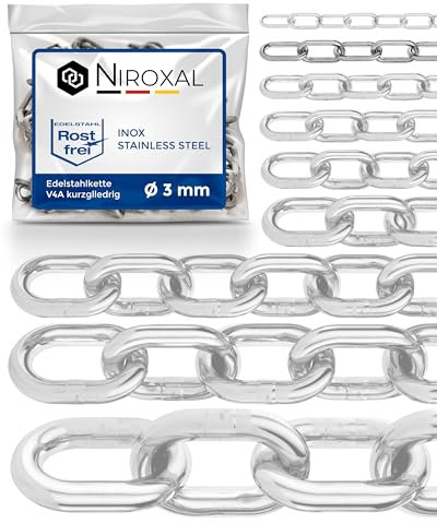 100-cm = 1-metros 3-mm Starke de cadena de acero inoxidable de eslabón corto piezas cadena de anclaje DIN 5685 DIN 766 1-m