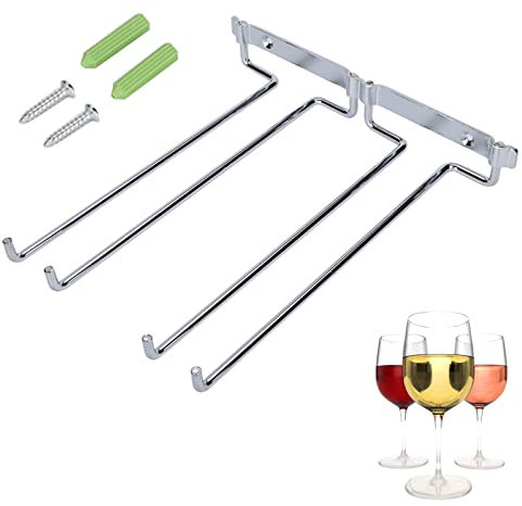 HERCHR Portabicchieri Supporto,Porta Bicchieri da Vino,Porta Calici da Parete,Portabottiglie da Parete,Portabicchieri Salvaspazio Doppia Fila Ospitare 6 Tazze Dispensa Cucina