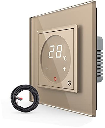 LIVOLO Digitales Touch Raumthermostat mit Bodenfühler/Temperaturfühler für Fußboden/Elektroheizung mit Stellmotoren Gold inkl Glasrahmen