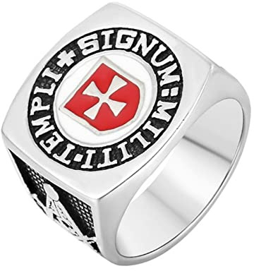 HCMA Anillo de Acero Inoxidable de Caballeros templarios para Hombre, Anillos masónicos con Doble Cruz de águila, Regalo de joyería de masonería
