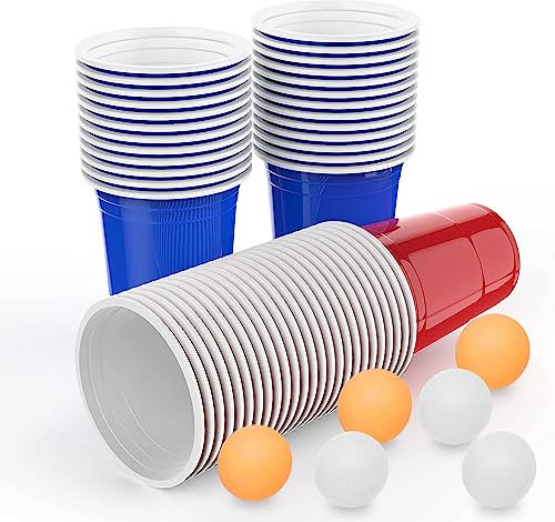 AOLUXLM 50 Stück Becher, 16 oz/473 ml Partybecher Kunststoff Red Blue Cups Wiederverwendbar Plastikbecher Getränkebecher