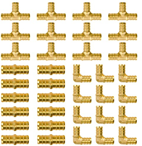 Pex Fittings 1/2 Inch, 36 PCS SUNGATOR 1/2 Inch Pex Fittings Set, 12 Each PEX Elbow Tee Coupling, 1/2 Pex Fittings For Pex Pipe, No Lead Brass, ASTM F1807