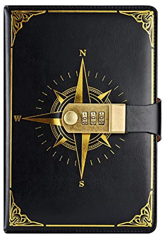 NectaRoy Reisetagebuch, Notizbuch mit Schloss, Tagebuch mit Code (Modell Kompass), Geheimbuch für Mädchen, für Büro, Schule, Studenten, Schreibwaren, Geburtstagsgeschenk, 22 x 15 cm
