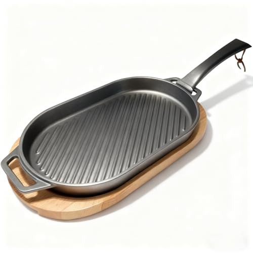 JIN BETTER GRILL PARTS New Skillet with Insulated Wooden Cushion and Removable Handle Compatible with Gas Cooktops and Grills