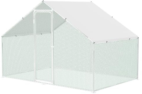Cecaylie - Poulailler pour poules et enclos pour chats d'extérieur 3x2x2m - Enclos en acier galvanisé - Toit ombragé revêtu de PVC pour volaille, lapins, chiens