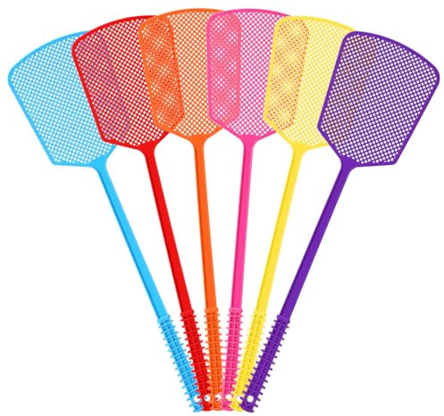 Lot de 6 tapettes à Mouches en Plastique colorées et à Long Manche pour intérieur et extérieur.