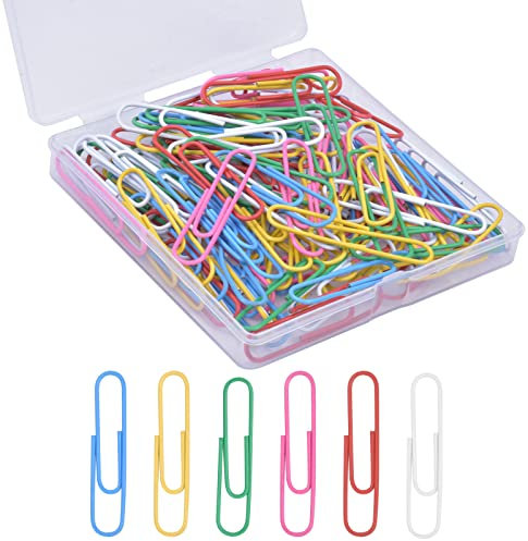100 Stück Büroklammern Bunt, Kunststoffbeschichtete Büroklammern, 50 mm Farbige Briefklammer mit Kunststoffbox, Coloured Paper Clipsfür Büro Schule Papiere Dokumente Akten Bürozubehör