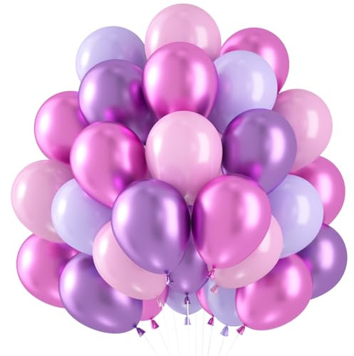 Palloncini Rosa Viola, 60 Pezzi Palloncini Compleanno Metallic Viola Rosa, Ghirlanda Palloncini Metallizzato Pastello Rosa Viola, Lattice Palloncini per Compleanno Baby Shower Addobbi Matrimonio