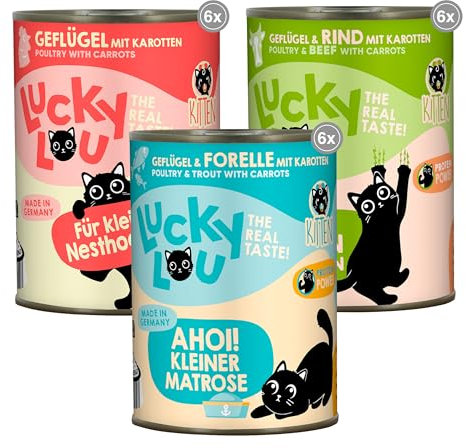 Lucky Lou Lifestage Mix Katzenfutter nass - hochwertiges Katzenfutter mit viel Protein - Nassfutter getreidefrei & ohne Zucker in der Dose (Kitten 400g (18er Pack))