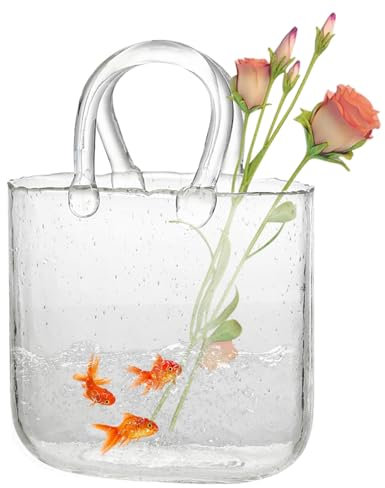 Geldbörse Vase für Blumen einzigartige Handtasche Vase 7.7x11in sprudelte klare Glas Geldbeutel dekorative Wasserpflanze -Glasvase für Herzstück, Blumenarrangement, Hochzeit, transparent, Glas Geldbe