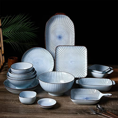 AYCDL Juego de Vajilla de 15 Piezas, Juegos de Platos y Tazones de Porcelana Servicio para 4, Juego Combinado de Vajilla, Juego de Vajilla, Juego de Platos, Lavavajil