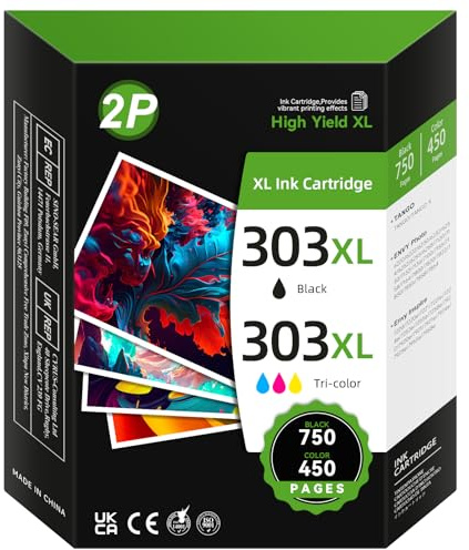303 Druckerpatronen Multipack, 303 XL Schwarz und Farbe Kompatible für HP 303 Druckerpatronen, für Envy Photo 7134 7830 6232 6230 7130 6220 6234 7100 7155 7800 7834 7855 7864 (2er-Pack)