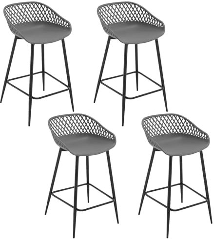 WOLTU Barhocker 4er Set, Barstuhl mit hohler Rückenlehne Metallbeinen, Küchenstuhl mit Breiten Sitzfläche, Bistrostuhl mit Fußstütze, Hocker aus PP-Kunststoff, Grau