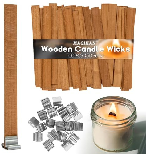 MAQIHAN Lot de 100 mèches en bois pour la fabrication de bougies - Mèches de bougie en bois sans fumée - Mèches en bois craquelées pour la fabrication de bougies - Mèches pour la fabrication de