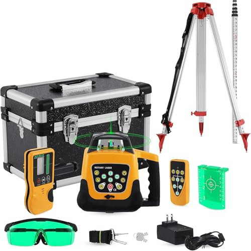 Livella Laser Verde 360 Laser Autolivellante Rotante,500m Range Kit with Surveying Tripod and Aluminum Grade Rod,Laser Rotante 161 × 161 × 184mm,LivelloLaserVerdeConTreppiede