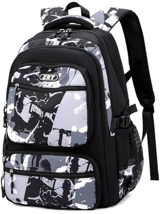 Amythe Zaino Scuola Media e Superiore per Ragazzi: Stile Casual e alla Moda per Adolescenti dai 10 Anni in su, Zainetto Porta PC Grande Nero in Nylon Impermeabile